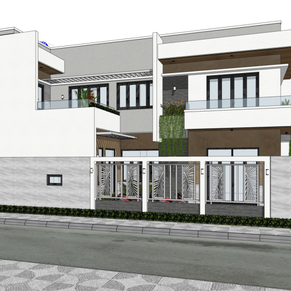 Mẫu nhà phố tân cổ điển mái chữ L 