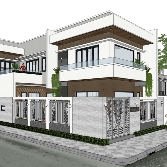 Mẫu nhà phố tân cổ điển mái chữ L 