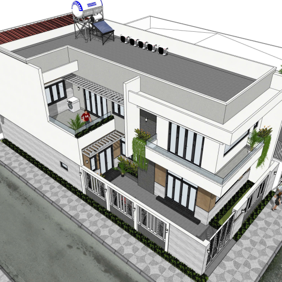 Mẫu nhà phố tân cổ điển mái chữ L 