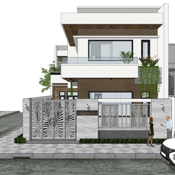 Mẫu nhà phố tân cổ điển mái chữ L 